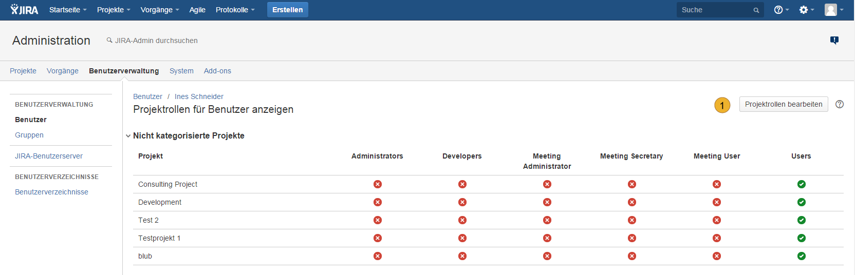 Atlassian JIRA - Benutzerverwaltung - Projektrollen für Benutzer