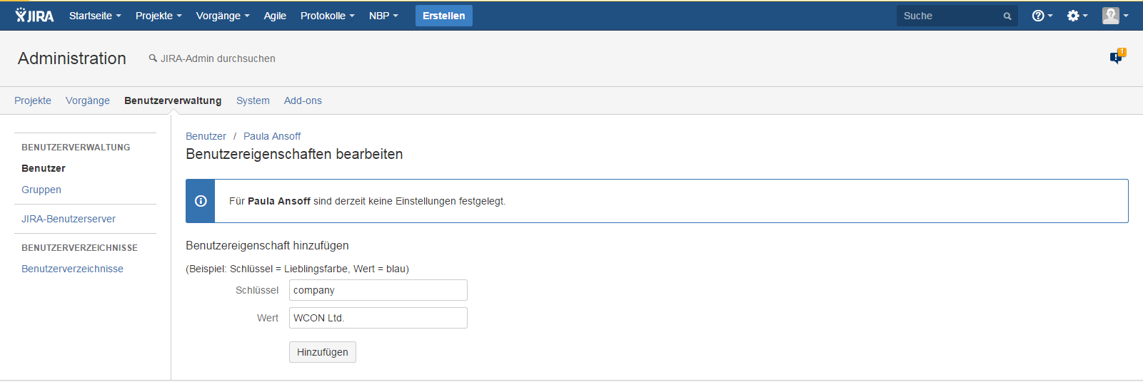 Atlassian JIRA - Benutzerverwaltung - Benutzereigenschaften bearbeiten